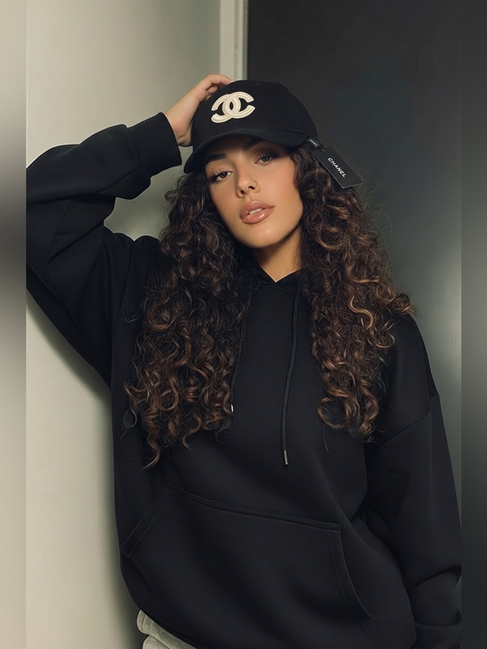 CHANEL Black Cap with White CC Patch